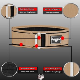IBRO Quick Locking Premium Weight Lifting Belt - Back Support for Powerlifting, Cross Training & Gym Bodybuilding - 4 Inch Nylon Men and Women with Metal Buckle for Core Stability Khaki S