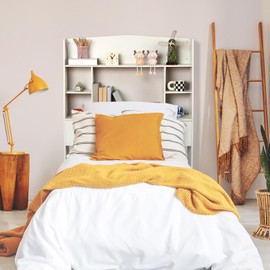 Cinnvoice Twin Size Headboard Only with Bookcase Storage Wooden Twin XL Dorm Head Board in White for Dorm College Bedroom