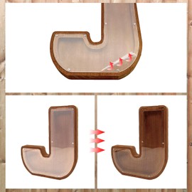 MEDOYOH Letter "J" Money Box, A - Z Letters 23CM/9IN Wooden Alphabet Piggy Bank Coin Bank Coin Storage Tank Money Bank with Alphabet Stickers for Adults Kids