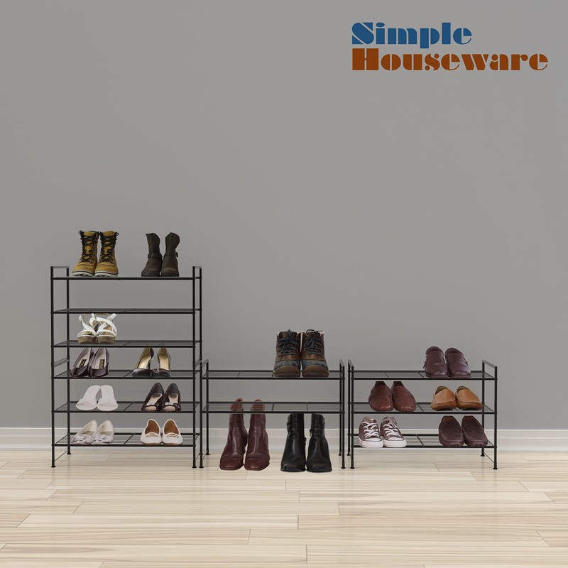Simple Houseware 3-Tier Stackable Shoes Rack Storage Shelf, Black
