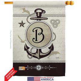 Breeze Decor Nautical B Initial House Flag Set Monogram Coastal Anchor Sailor Sea Shells Outdoor Summer Ocean Small Decorative Gift Yard Banner Double-Sided Made in USA 28 X 40
