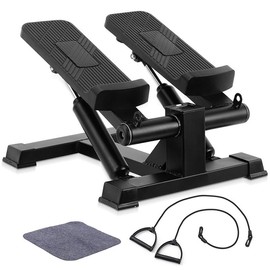 Steppers for Exercise at Home, Mini Stair Stepper with Resistance Bands, Portable Stair Climber Fitness Exercise Equipment for Home Workout, More Than 300lbs Weight Capacity - Color: Black-Air-Powered