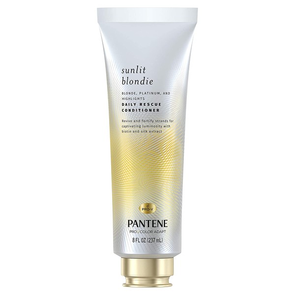 Pantene Sunlit Blondie Daily Rescue Conditioner Toner For Blonde Hair, Treatment for Color Treated Hair, with Biotin and Silk Extract, 8 Fl Oz