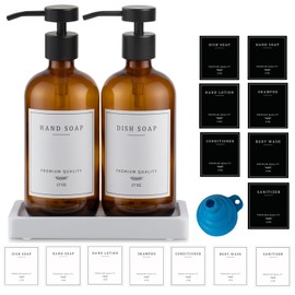 Amber Glass Soap Dispenser - Hand Soap Dispenser Dish Soap Dispenser for Kitchen, Bathroom Soap Dispenser with Pump, Refillable Liquid Soap Dispenser Set with Tray, Amber Bottle/black Pump-pd