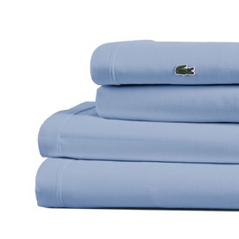 Lacoste 100% Cotton Percale 4-Piece Sheet Set – Cool, Crisp, Matte, and Durable, Oeko-Tex Certified – Solid, Allure Blue, California King