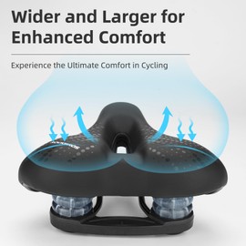 ROCKBROS Comfort Bike Seat - Universally Comfy Bicycle Seat with Tail Light Fits Stationary, Mountain, and Cruiser Bike Saddles - Easy Assembly Tools Included