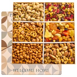 Mixed Nuts Gift Basket - Housewarming Gifts Baskets for Adults Gourmet Mixed Nuts Variety Pack, 6 Assortment Healthy Snack Tray, Hostess New Home Gift Idea Great Gifts for Men and Women