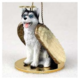 Siberian Husky Black & White w/Blue Eyes Pet Angel Ornament