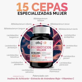 Probioticos Mujer  Flora Pro-W Complex  60 Billones de 15 Cepas de Probioticos Femeninos  Prebioticos de Inulina de Achicoria  Arandano Rojo y...     