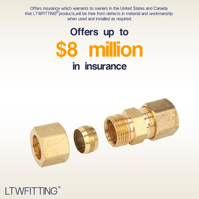 LTWFITTING 1/2-Inch OD Compression Union,Brass Compression Fitting(Pack of 5)