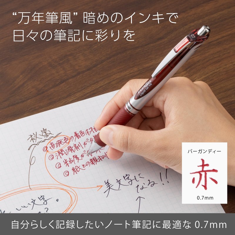 Pentel Gel Ink Ballpoint Pen, EnerGel Retractable 0.7mm, Silver Barrel,