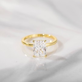 EAMTI 3CT 925 Sterling Silver Gold Engagement Rings Radiant Cut Solitaire Cubic Zirconia CZ Wedding Promise Rings for Her Wedding Bands for Women Size 6.5