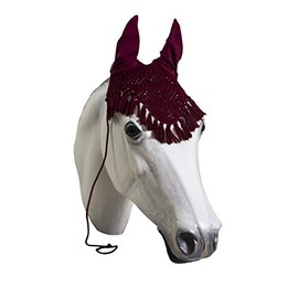 Horse Fly Bonnet with Tassels- Horse and Pony Sizes (Pony, Burgundy)