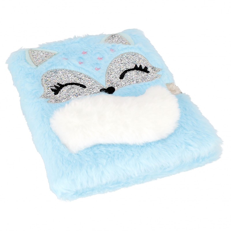 Plush Journal Notebook with Padlock Blue Fox A5 Lined