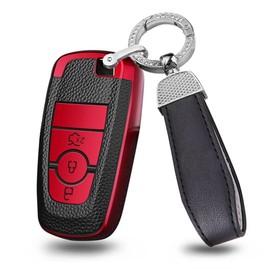 ontto Car Key Fob Cover Keyring fit for Ford Fusion Mustang Explorer EcoSport Edge S-Max Ranger Mondeo F150 F250 Key Case TPU Smart Key Shell Holder Bag Keychain Protector Accessories 3 Buttons Red