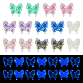KISSITTY Glow in The Dark Butterfly Beads 14pcs Center Drilled Iridescent Color Spacer Beads Luminous Acrylic Insect Theme Beads for DIY Craft Earring Necklace Bracelet Key Chain Making