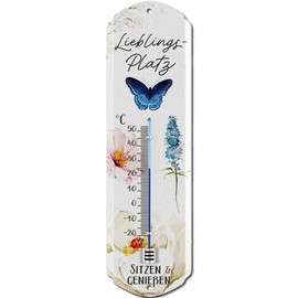 LANOLU LIEBLINGSPLATZ Thermometer Sign Garden Outdoor Decorative Garden Vintage Signs - Chill Lounge Garden Decoration - Wall Decoration Garden Sign Made of Metal, Retro Tin Sign 8 x 28 cm