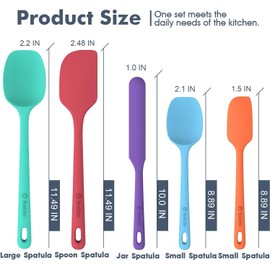 ChefAide 5 Pieces Silicone Spatula Set, Food Grade Rubber Spatula, Upgrade Strong Handle with Ergonomic Grip, Heat Resistant Up to 600°F for Nonstick Cookware, Cooking Colorful Series