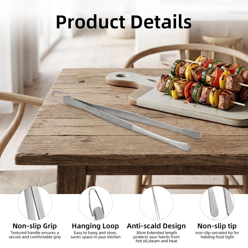 2 Pezzi Pinze da Cucina Inox, Pinzette Lunghe 30 cm