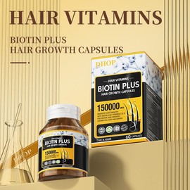 DHOP Biotin Plus Hair Vitamins – 150,000mcg with Collagen & Keratin for Stronger, Fuller, Healthy Hair – 60 Capsules