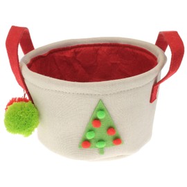 Macosa AS7199 Christmas Basket, Gift Basket, Christmas Tree, Linen & Felt with Handle, Felt Basket, Christmas Linen Basket, Decorative Basket, Round Basket (Christmas Tree)