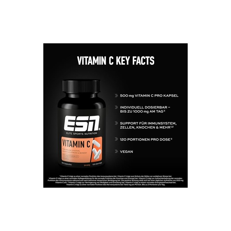 ESN Vitamin C, 120 Capsules, 500 mg Vitamin C per
