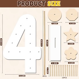 soleim soleim 5 Pcs Donut Stand Set, Doughnut Party Supplies Include 1 Pc Digit Donut Wall Display Stand, 4 Pcs Doughnut Wall, for Birthday Wedding Baby Shower Party (White number 4)