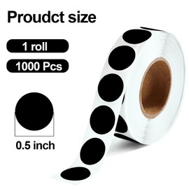 1000 Pcs Black Round Stickers 1/2 Inch Color Circle Dot Stickers Small Code Labels for Office Shop Yard Sale Home Classroom Marking (Black)