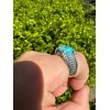 HarlemBling Blue Genuine Turquoise Mens Real Solid 925 Sterling Silver