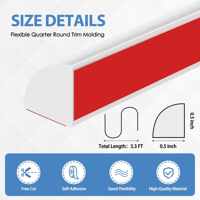 Flexible Quarter Round Molding Peel and Stick Rubber Quarter Round