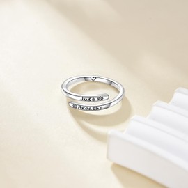 ONEFINITY Just Breathe Ring 925 Sterling Silver Adjustable Inspirational Ring Just Breathe Encouragement Jewelry Gift for Teens Women Men