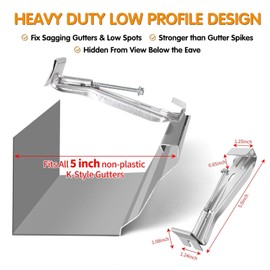 Hidden Gutter Hangers, 5 Inch Gutter Hangers, Heavy Duty Hidden Gutter Brackets with Pre Inserted Screws, Aluminum Hidden Bracket Clips for Repairing Sagging Rain Gutters