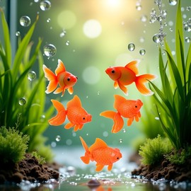WaigN 3 Pcs Orange Fake Floating Fishes Plastic Fake Goldfish Artificial Aquarium Fishes Colorful Realistic Artificial Moving Fish Ornament, Decorations, Aquarium Décor
