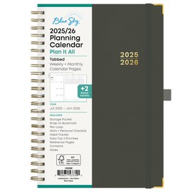 Blue Sky 2025-2026 Weekly and Monthly Academic Year Planner Calendar, July 2025 - June 2026, 5" x 8", Hard Cover, Wirebound, Storage Pocket, Laminated Tabs, Olive