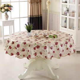 CHENGZI Round Hotel Tablecloth 150cm Pure Color Restaurant Tablecloth Polyester Fabric Table Cloth for Home Dinner Washable Tablecloth for Bridal Shower Wedding Party (Pink)