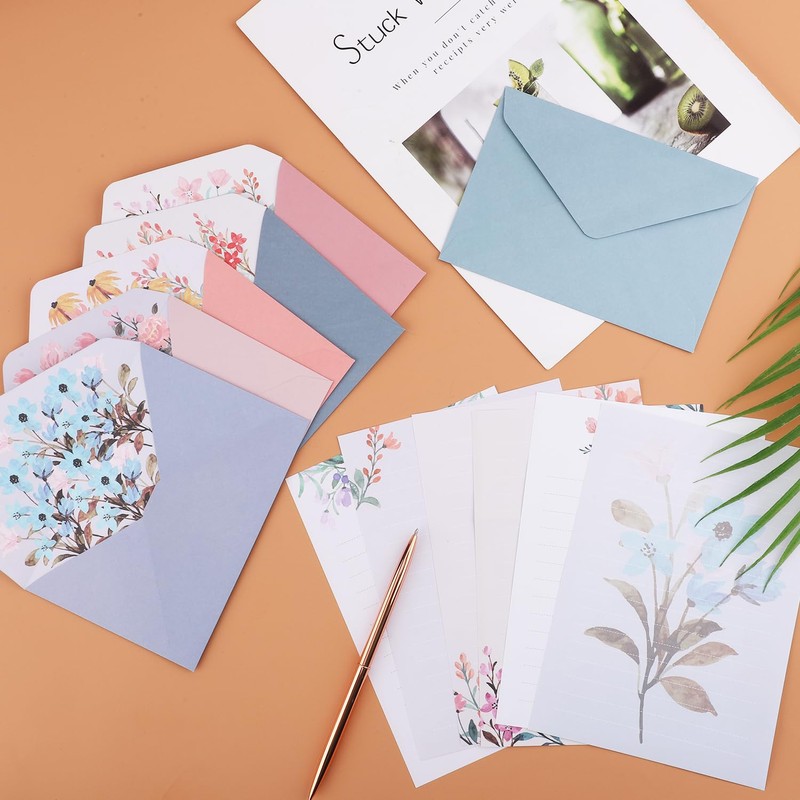 Pack of 24 Flower Writing Papers, with 12 Flower Paper