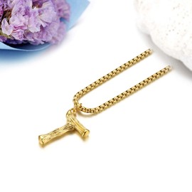 JewelryWe Initial Necklace,Exquisite Gold Plated Initial Letter Charm Stainless Steel Necklace for Men Women(Letter T)