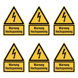 Sticker 75 x 50 mm, Pack of 6 – High Voltage Warning Sign with Text (German) (Yellow/Black) – Dreick – W012 – DIN EN ISO 7010 / ASR A1.3