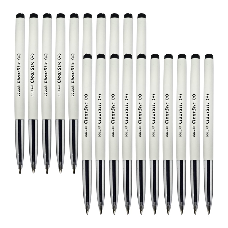 DOLLAR ClearStic Ballpoint Pens, BLACK, Medium Point (1.0mm), Pack of