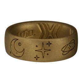 King Will Silicone Wedding Rings for Men 6.6mm Wide 1.8mm Thick Star & Moon Pattern Unisex Rubber Wedding Bands Breathable Design Comfort Fit, Metallic Brown Size 10