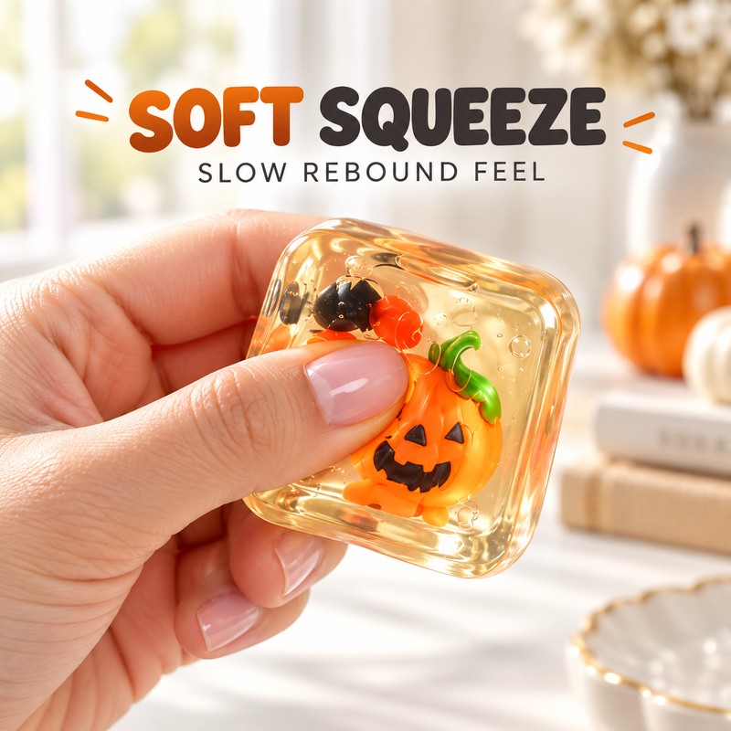Halloween Sensory Squeeze Cubes 4-Pack, Mini Slow-Rebound Ice Cube Toys