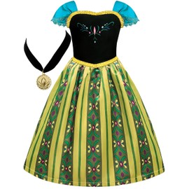 Cokos Box Girls Coronation Dress Princess Costume Necklace Accessories Birthday Dress-up Play Wear Set (Olive, 3 Years)