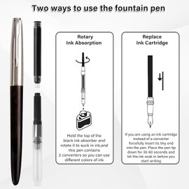 lucilynx Wooden Fountain Pen with Extra Fine Nib, Lightweight Classic Design for Smooth Writing, Includes 5 black Ink Cartridges, Ink Refill Converter and Premium Gift Box