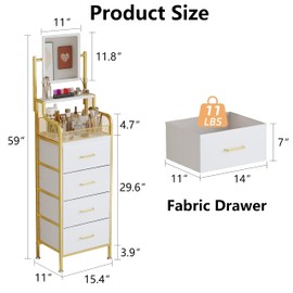 Small Makeup Dresser with Mirror for Bedroom, Narrow Vanity with Drawers