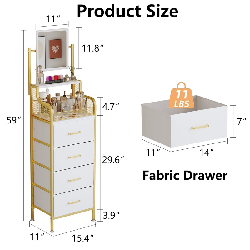 Small Makeup Dresser with Mirror for Bedroom, Narrow Vanity with