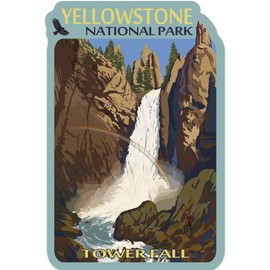 Die Cut Sticker Yellowstone National Park, Wyoming, Tower Fall, Contour Vinyl Sticker 3 to 6 inches, (Waterproof Decal for Cars, Water Bottles, Laptops, Coolers), Large