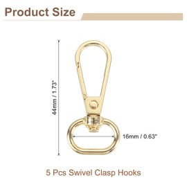 uxcell 5Pcs Swivel Clasp Hooks, Swivel Purse Clips, 0.63" ID x 1.73" Length 360° Metal Trigger Snap Hooks Lobster Claw Clasps for Keychain Purse Lanyard DIY, Gold