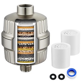 gotonovo 20 Stage Shower Head Filter for Hard Water,Shower Filter with 2 Replaceable Cartridges, High Pressure Shower Water Filter Removes Odors and Impurities Brushed Nickel