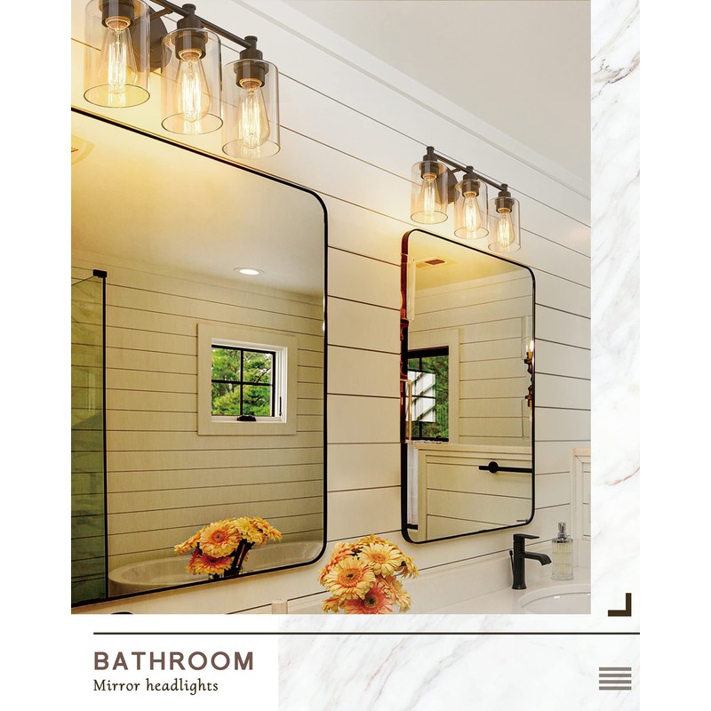 FEMILA 3-Light Vanity Light,Farmhouse Bathroom Light Fixtures,Metal Wall Sconce with
