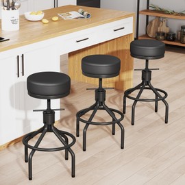 CHIDOCHILO Counter Height Bar Stools Set of 2 Adjustable Swivel Barstools Modern PU Leather 28inch Round Backless Metal Industrial Stool Bar Chair for Kitchen Island (D017-Black-2)
